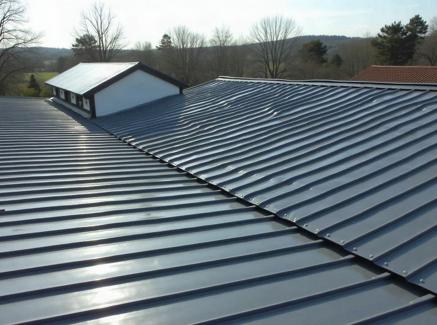 A newly installed metal roof with even panels and clean seams