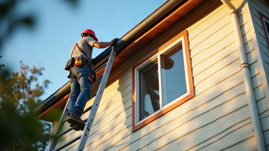 An extension ladder set against the eave of a two-storey house