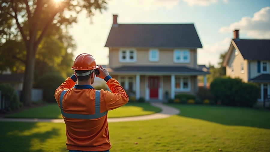 A roof being surveyed from the ground with binoculars