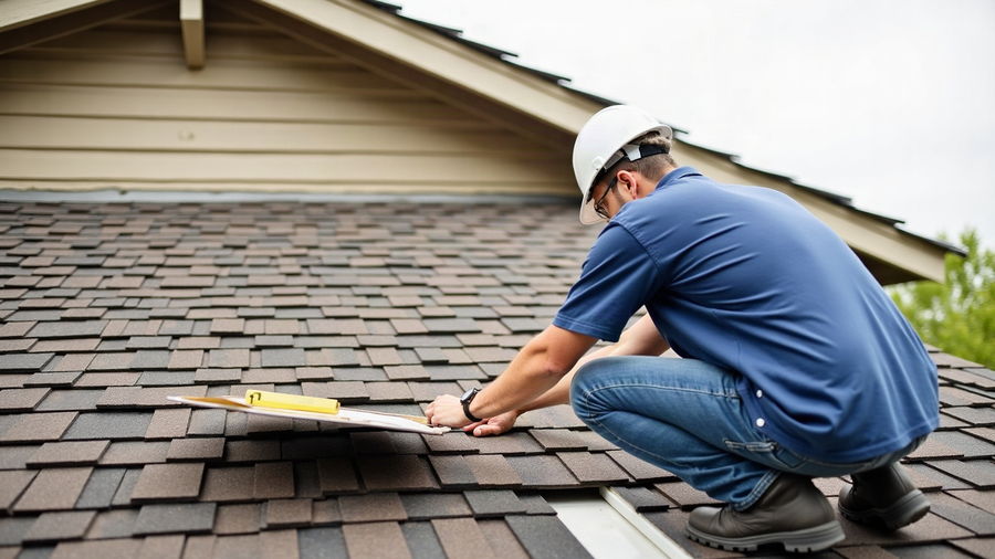 A roof being measured with a tape along the eave