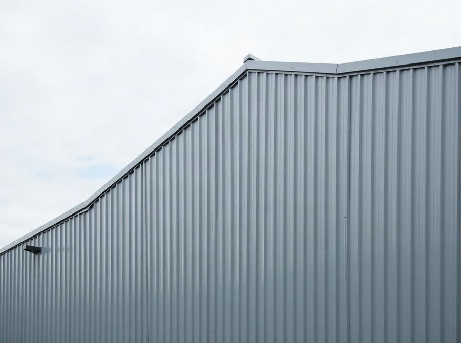 Grey standing-seam metal roof panels running to the ridge