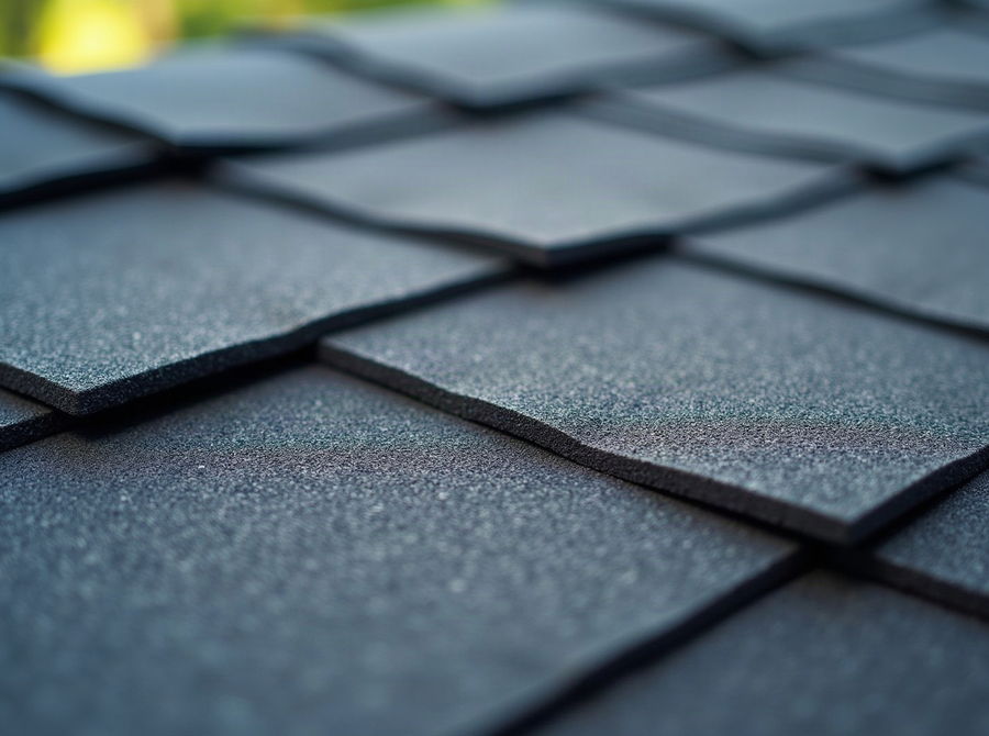 Weathered three-tab asphalt shingles with visible granule loss